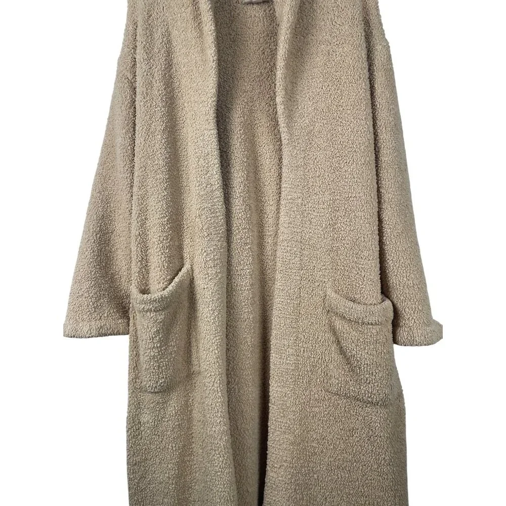 Barefoot Dreams Cozy Chic Wrap Long Robe Unisex Size 1 Tan Fluffy Soft Comfy - Picture 3 of 10